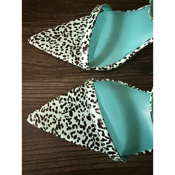 NWOT GOOD AMERICAN Blue Leather Candy Leopard Sandals Sz. 7 - Picture 7 of 9